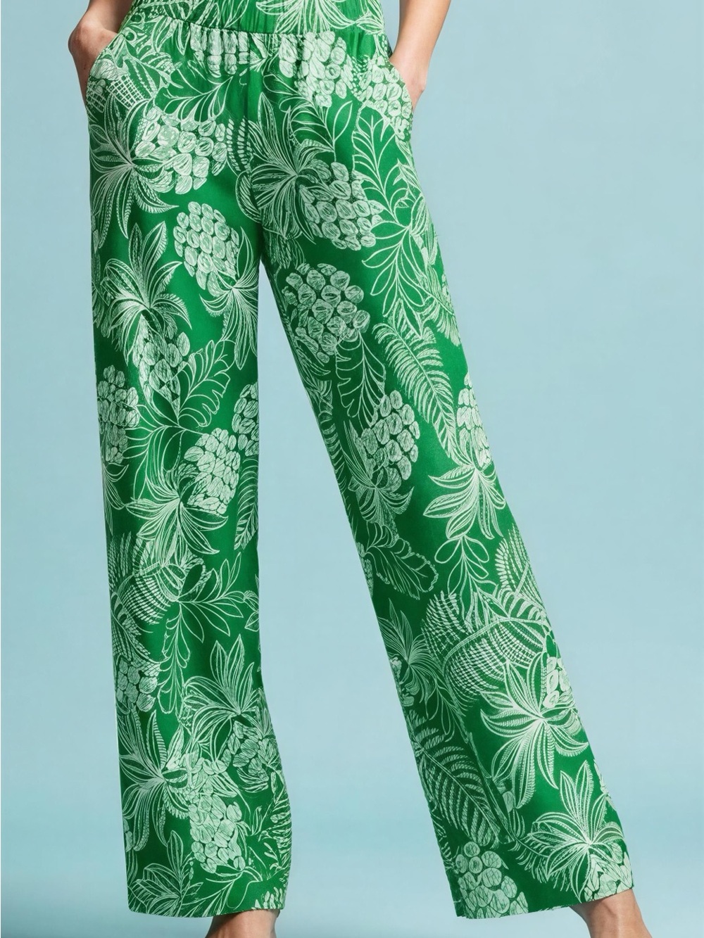 Women's Green Floral Print Wide-Leg Pants